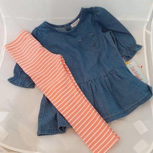 Toddler 2 Pc. outfit Denim Peplum Shirt top  with